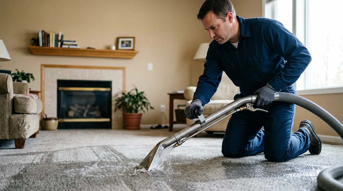 Water damage restoration technician working near Belleville, NJ